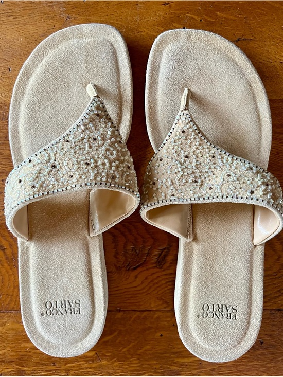 Franco Sarto Shoes - Franco Sarto Beige Beaded Toe-Post Sandals